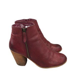 BP Women's Size 8.5M Red Genuine Leather Side Zip Block Heel Ankle Booties Boots